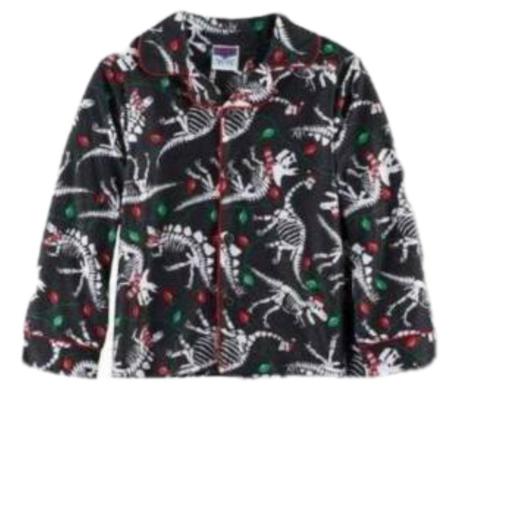 Boys Christmas Pajama Shirt 4 Black Fleece Skeleton Dinosaur Long Sleeve